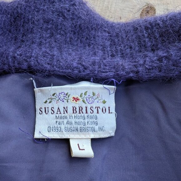 Vintage 1993 Susan Bristol Mohair Blend Floral Pattern Cardigan Size Large - Picture 4 of 11